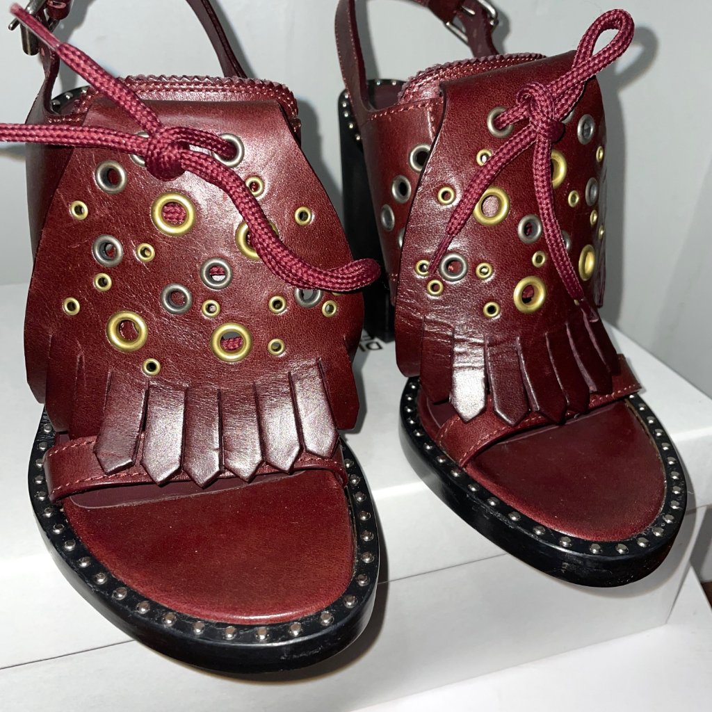Burberry Leather Fringe Tassel Eyelet Stud Sandals